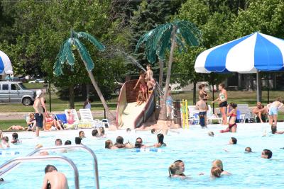 The pool and umbrellas.